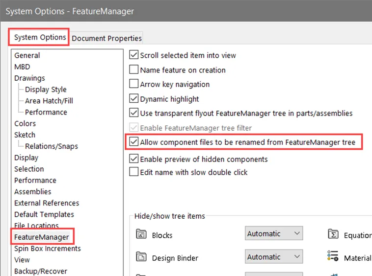Using the SOLIDWORKS FeatureManager Tree to Rename Files