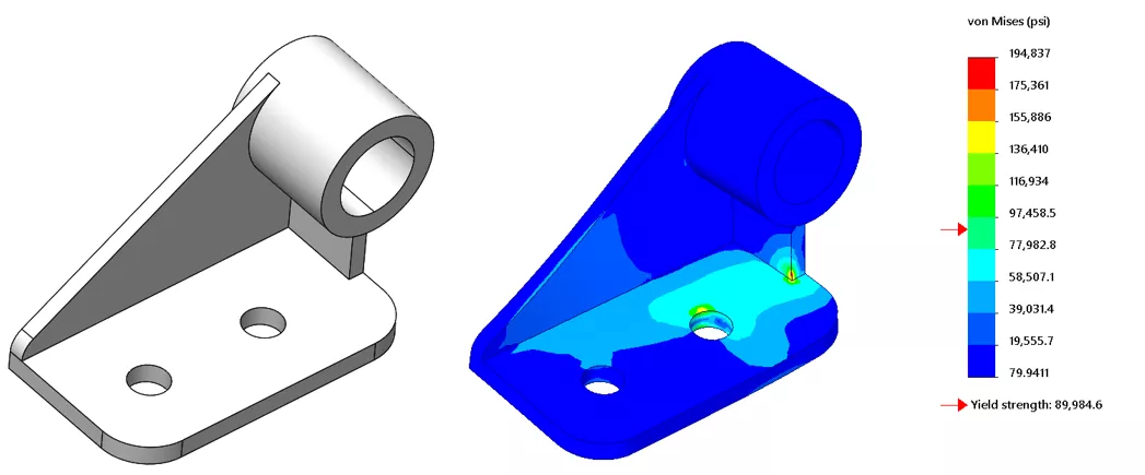 Model and Baseline Simulation Stress Results in SOLIDWORKS Simulation Standard