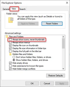 File Explorer Options in SOLIDWORKS