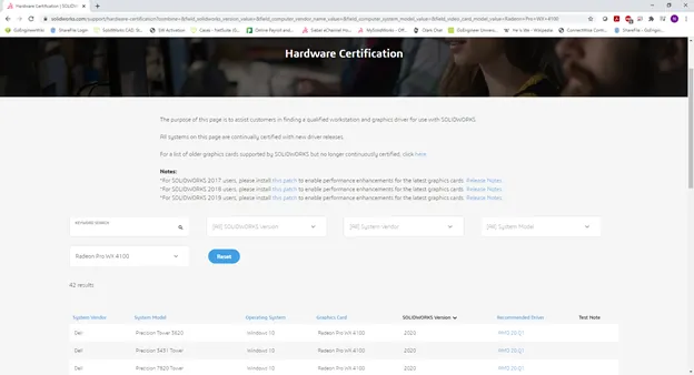 Find Graphics Card SOLIDWORKS Hardware Certification
