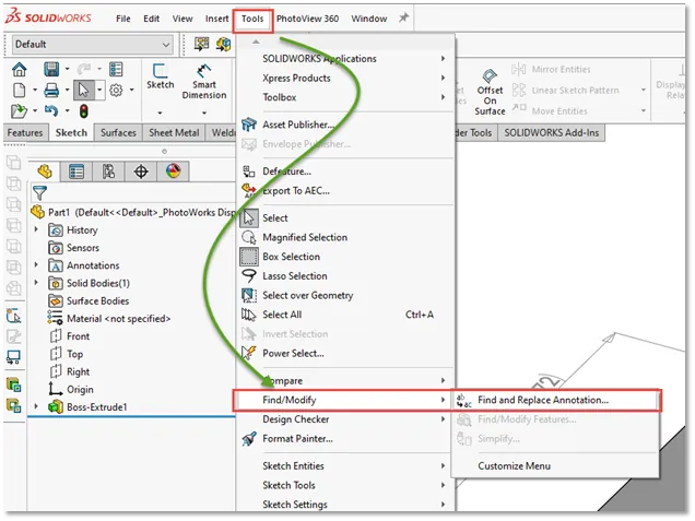 Find and Replace Annotation in SOLIDWORKS Utilities