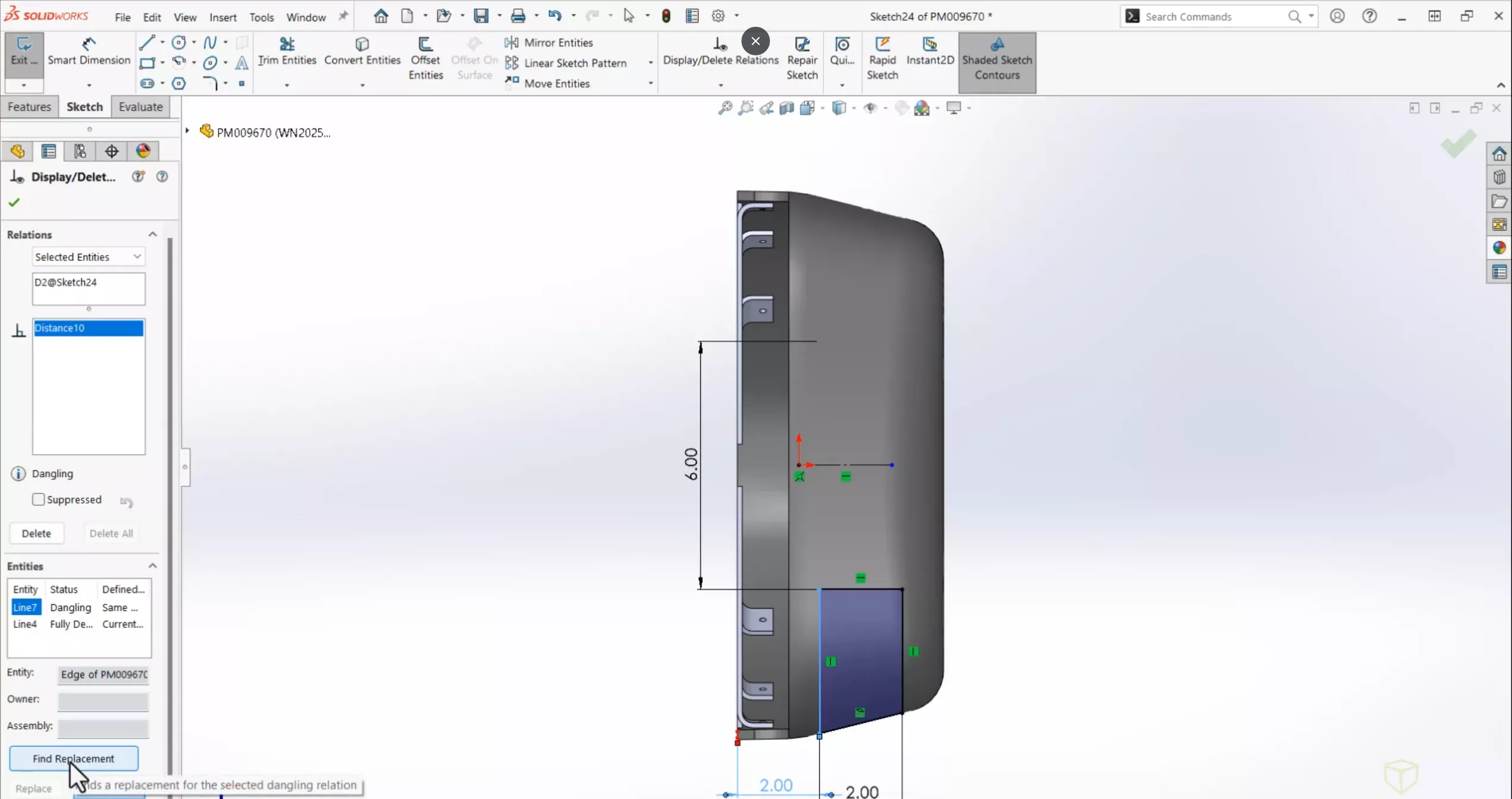 Find and Replace all Dangling Relations in SOLIDWORKS 2025 