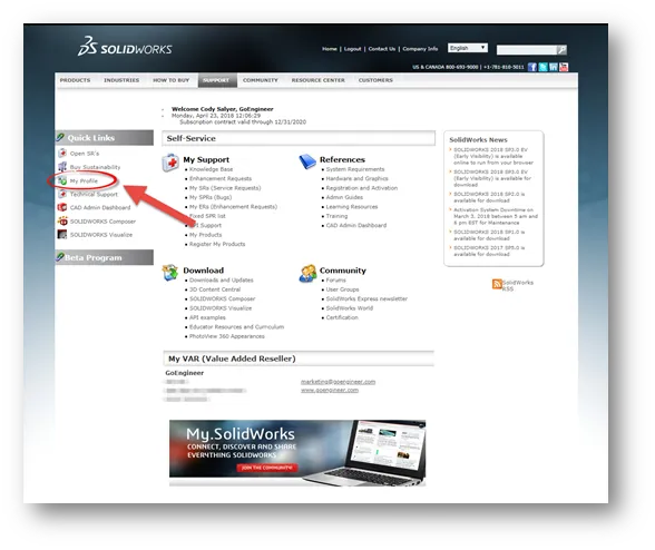 How to Find Your SOLIDWORKS Account Information in the SOLIDWORKS Customer Portal 