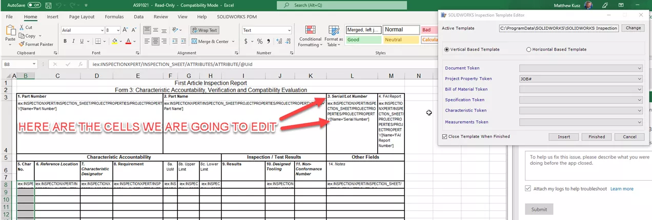 Edit a First Article Inspection Report in Microsoft Excel 