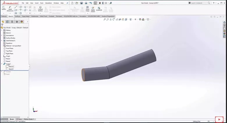 First Path on a SOLIDWORKS Wye Pipe Model 