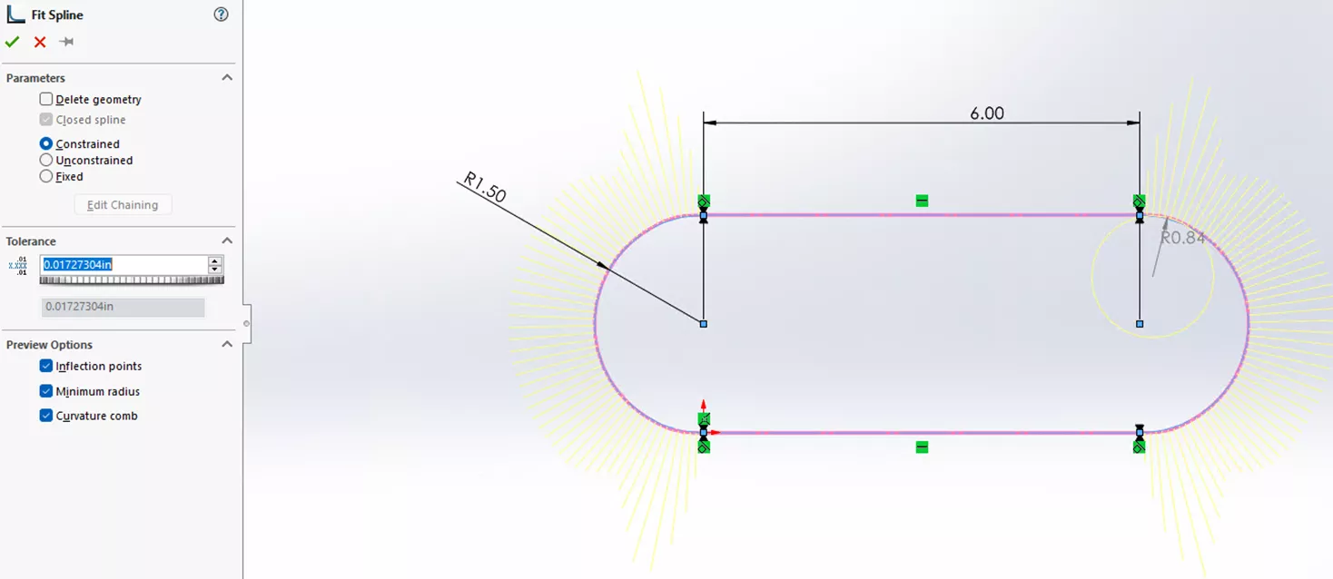 SOLIDWORKS Fit Spline Default Settings