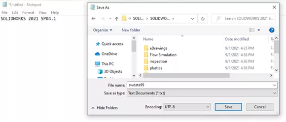 Contents and Save Location of New SOLIDWORKS Data Text Document