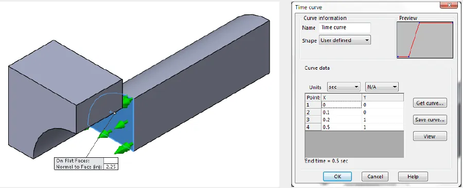 Flat Faces Time Curve in SOLIDWORKS Simulation