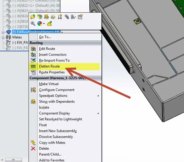 Flatten Route Option in SOLIDWORKS Electrical 3D