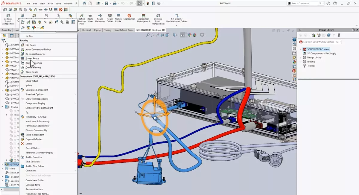 SOLIDWORKS’s electrical schematic and routing capabilities