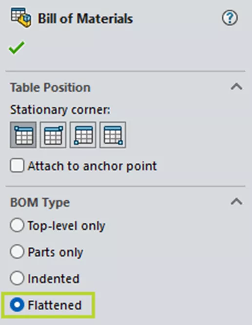 SOLIDWORKS 2026 What's New Flattened Bill of Materials