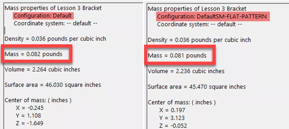 Flattened vs. Folded Mass Properties in SOLIDWORKS Sheet Metal Parts
