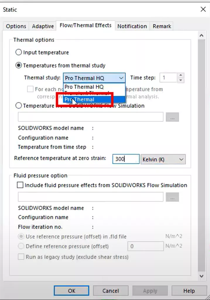 Flow/Thermal Effects Tab in SOLIDWORKS Simulation