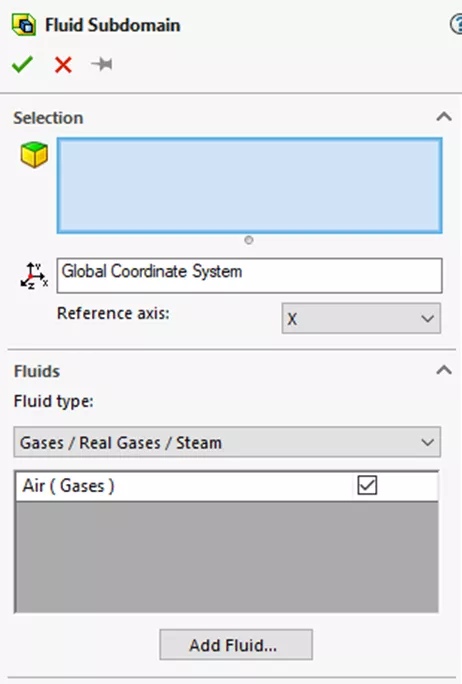 Fluid Subdomain Options in SOLIDWORKS Flow Simulation 