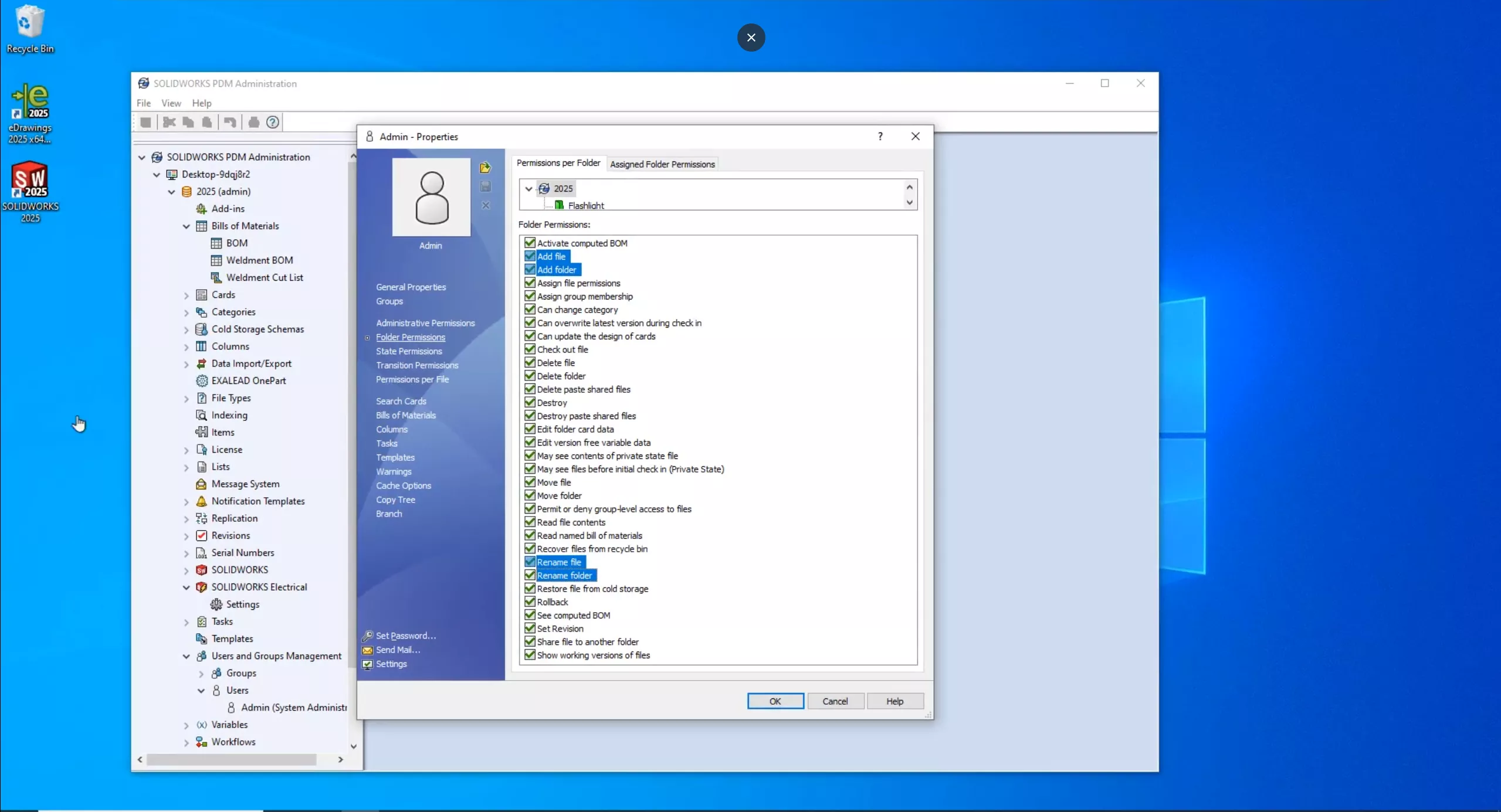 Folder Control Permissions in SOLIDWORKS PDM 2025