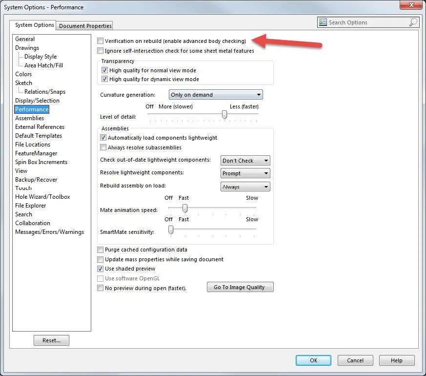 Force Rebuild with Verification on Rebuild SOLIDWORKS Flow Simulation