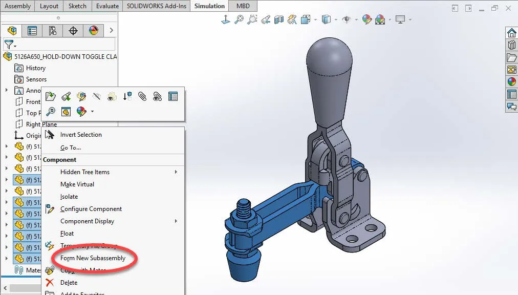 Form New Sub Assembly SOLIDWORKS