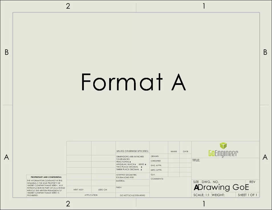 Format A SOLIDWORKS Sheet Format