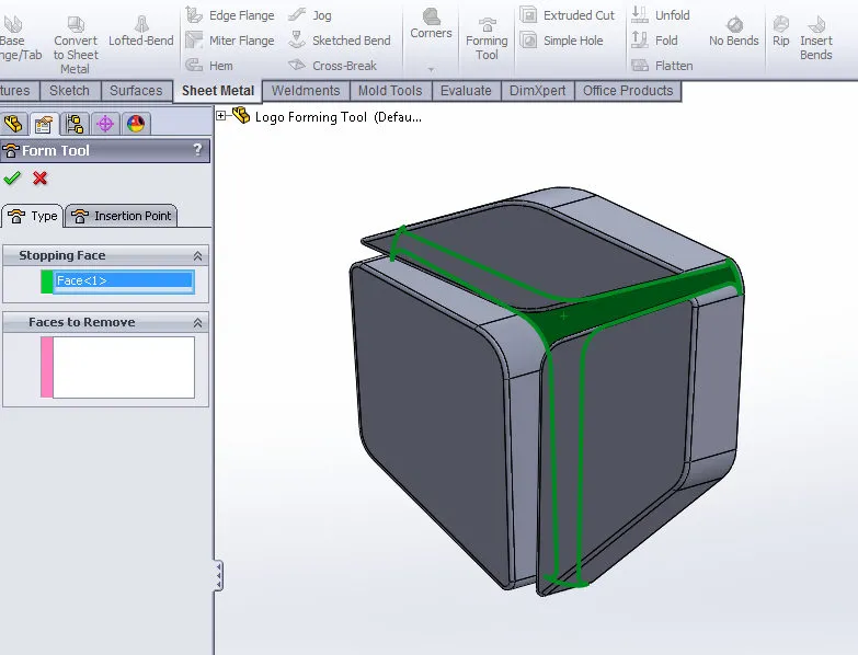 Forming Tool Feature in SOLIDWORKS