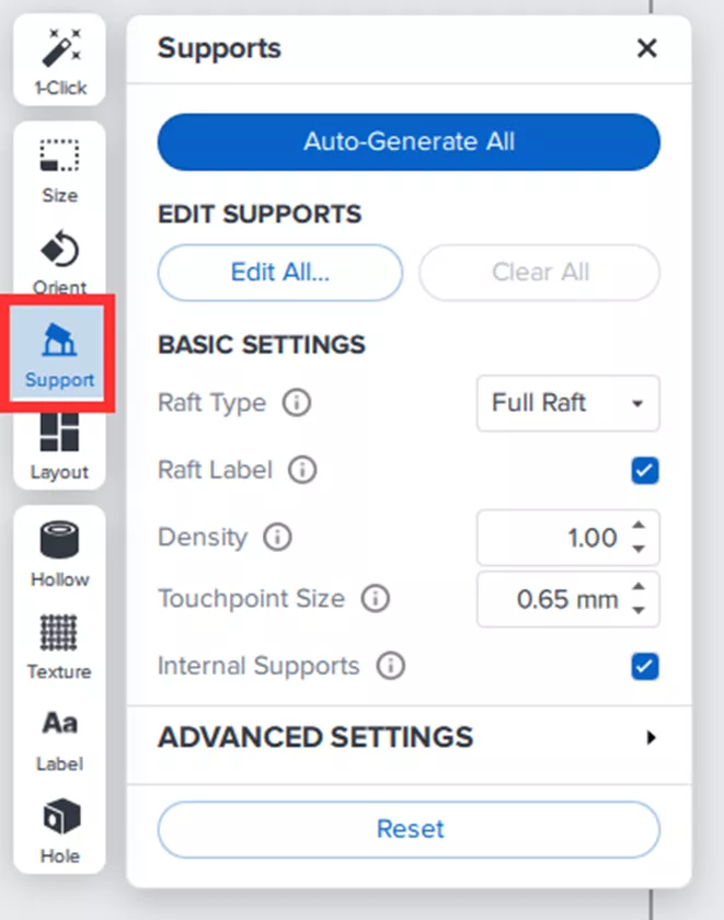 Support Generation Option in Formlabs PreForm Software