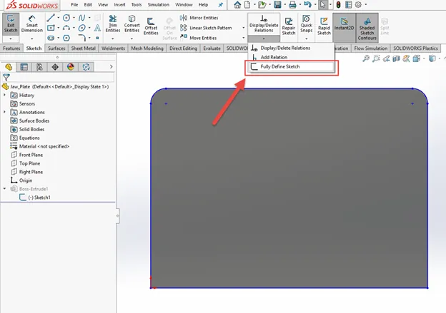 Fully Define a Sketch in SOLIDWORKS for External References
