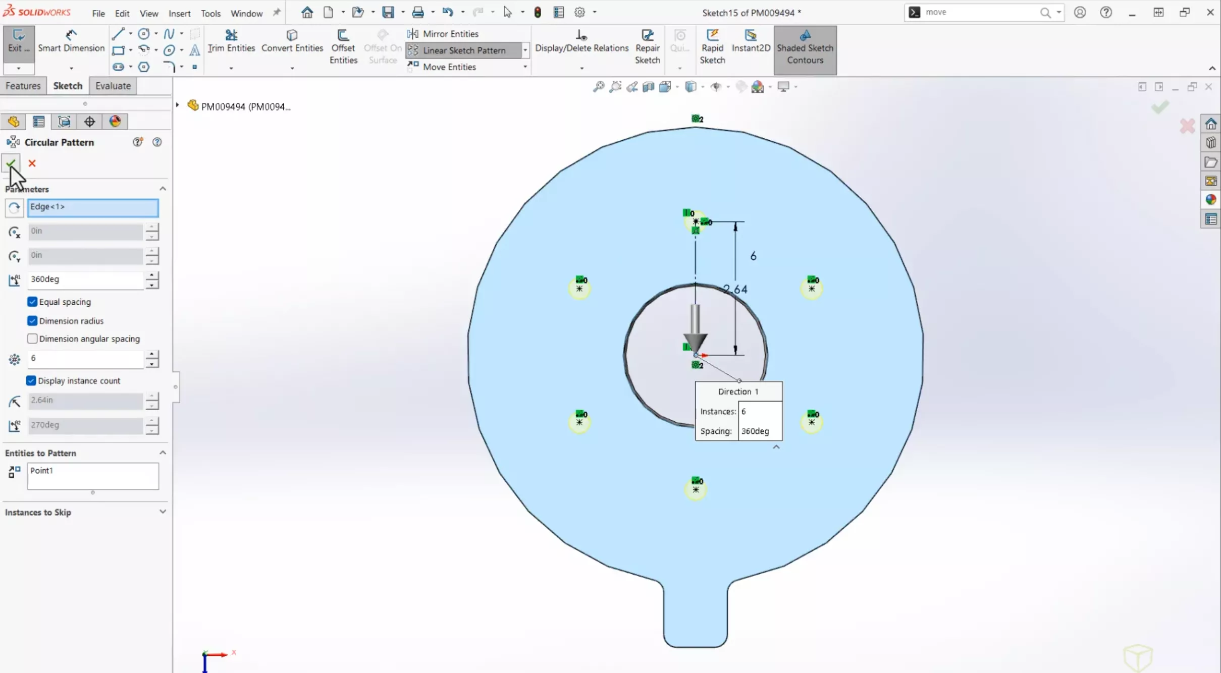 Add a sketch pattern that will have the ability to fully define the sketch in SOLIDWORKS 2025