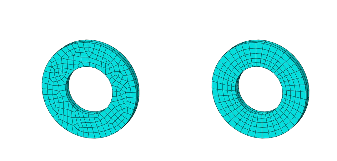 Abaqus/CAE seeding geometry; left (globally seeded), right (locally seeded)