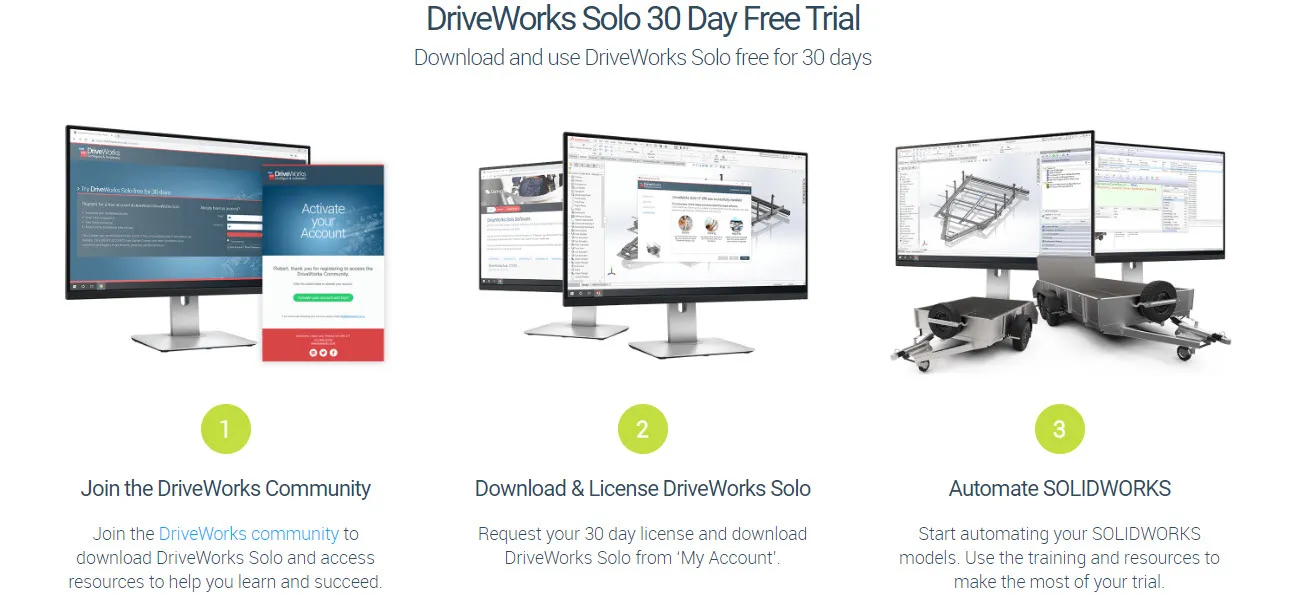 The DriveWorks Solo 30-day Free trial is a great way to try out to software and determine what it can do for your business.