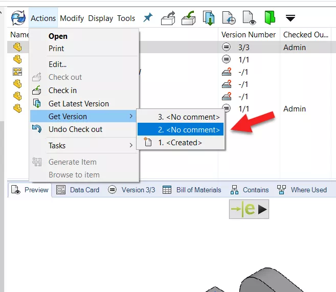 Getting a previous version when having the file checked out in SOLIDWORKS PDM 