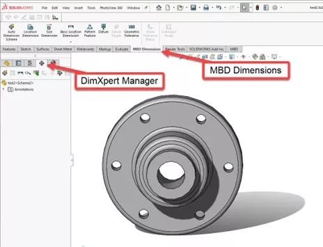 DimXpert Manager and MBD Dimensions Location in SOLIDWORKS 