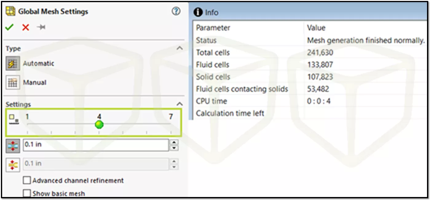 Benchmark A2 Mesh Modifications, Final Mesh Size SOLIDWORKS Flow Simulation Benchmarking