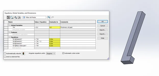 Example of a Global Variable in SOLIDWORKS