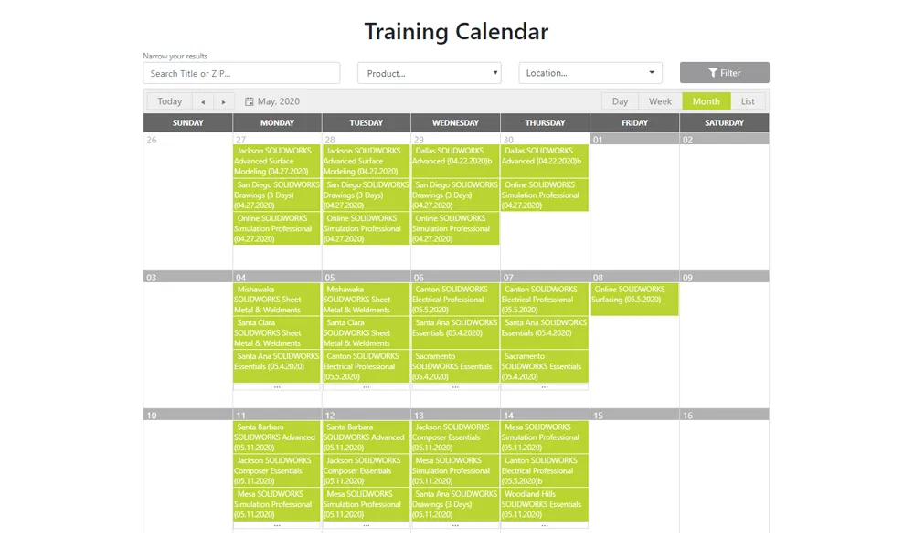 GoEngineer SOLIDWORKS Training Calendar