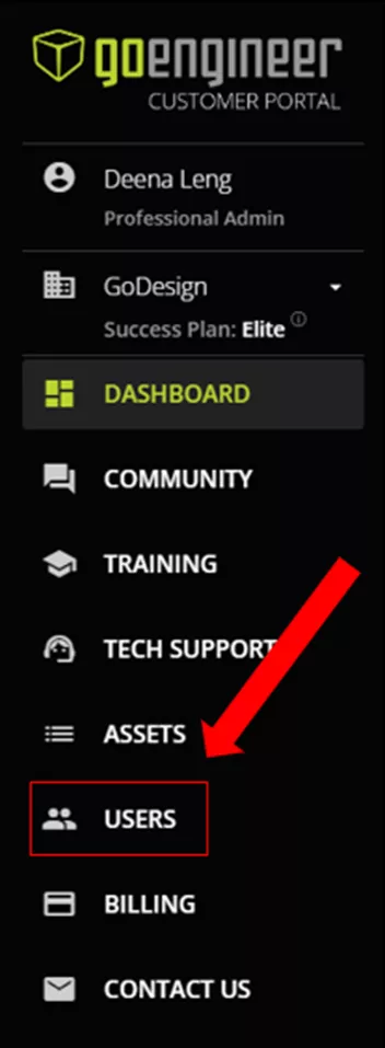 Users Tab in the GoEngineer Customer Portal 