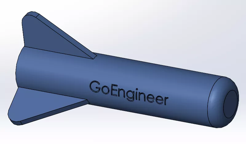 A SOLIDWORKS part with GoEngineer etched into the side using the wrap feature.