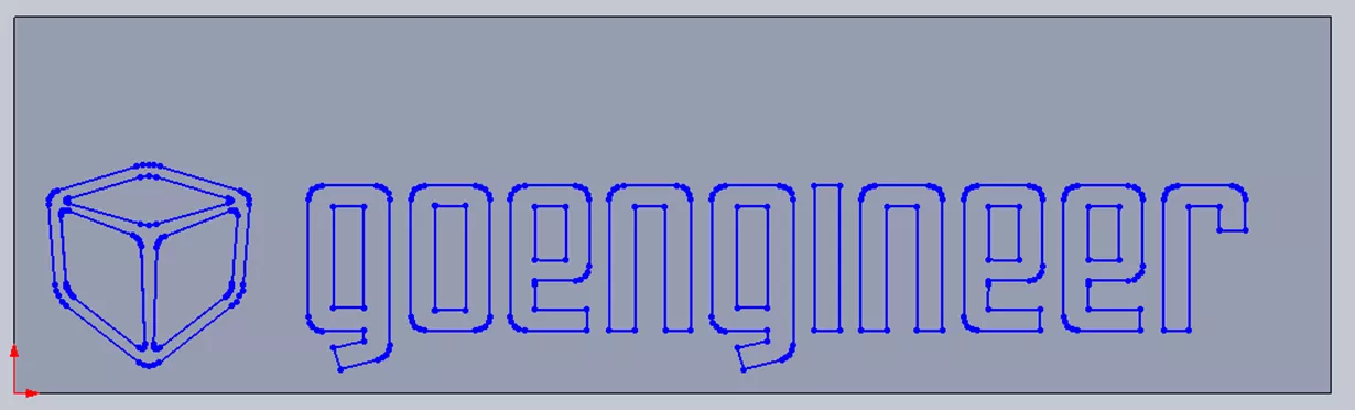 GoEngineer logo as 2D sketch in SOLIDWORKS