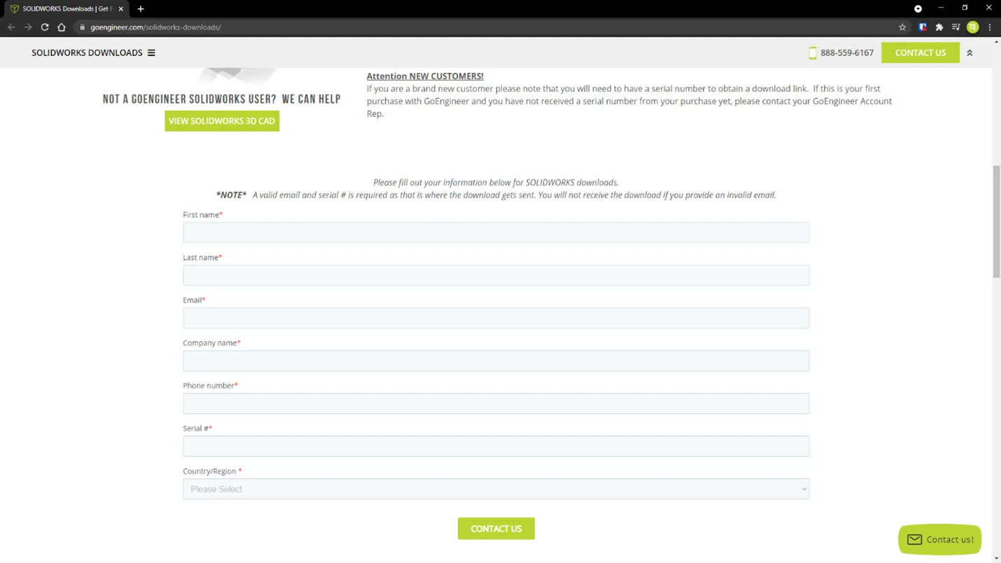 GoEngineer SOLIDWORKS Download Form 
