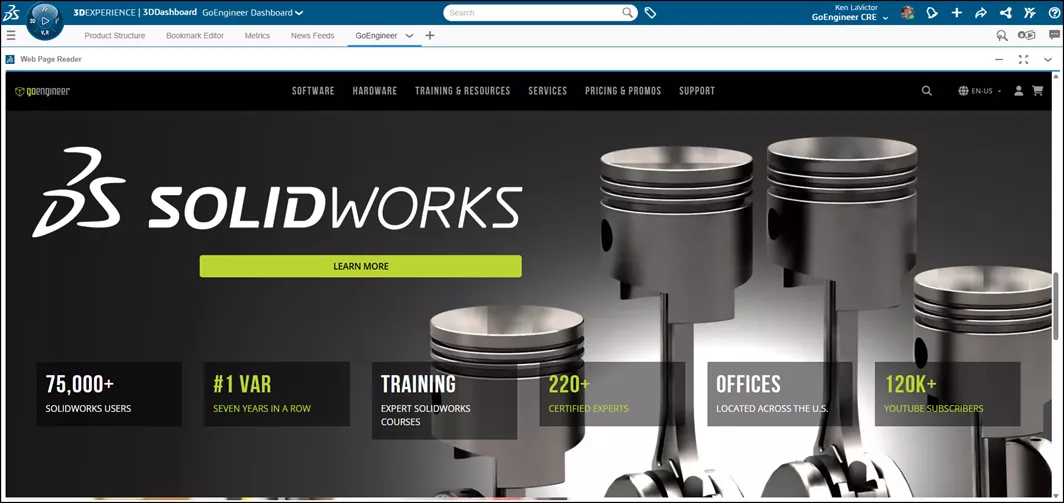GoEngineer Website in a 3DEXPERIENCE Dashboard