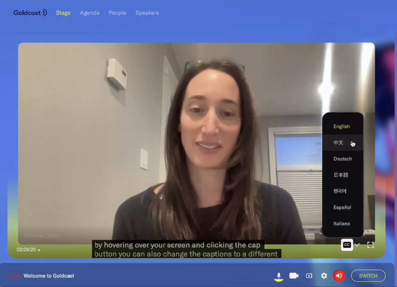 Activate subtitles in a GoldCast GoEngineer virtual event.