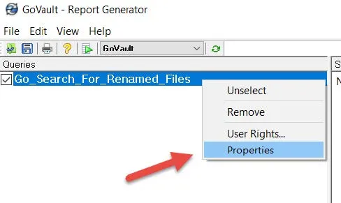 GoVault Report generator properties