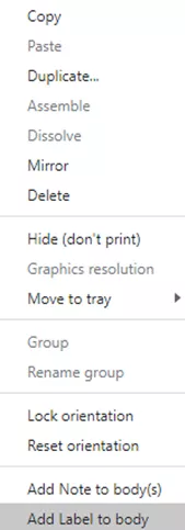 Add Label to Body Option in GrabCAD Print Pro 