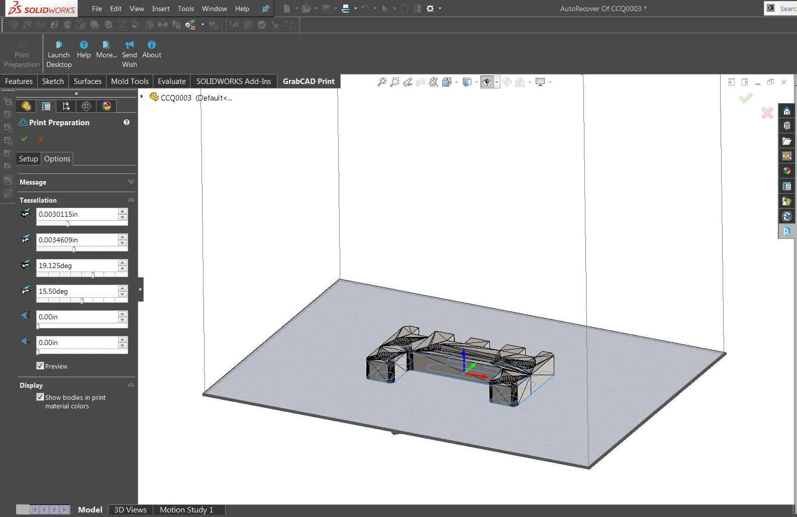 GrabCAD Print SOLIDWORKS Add-in Options