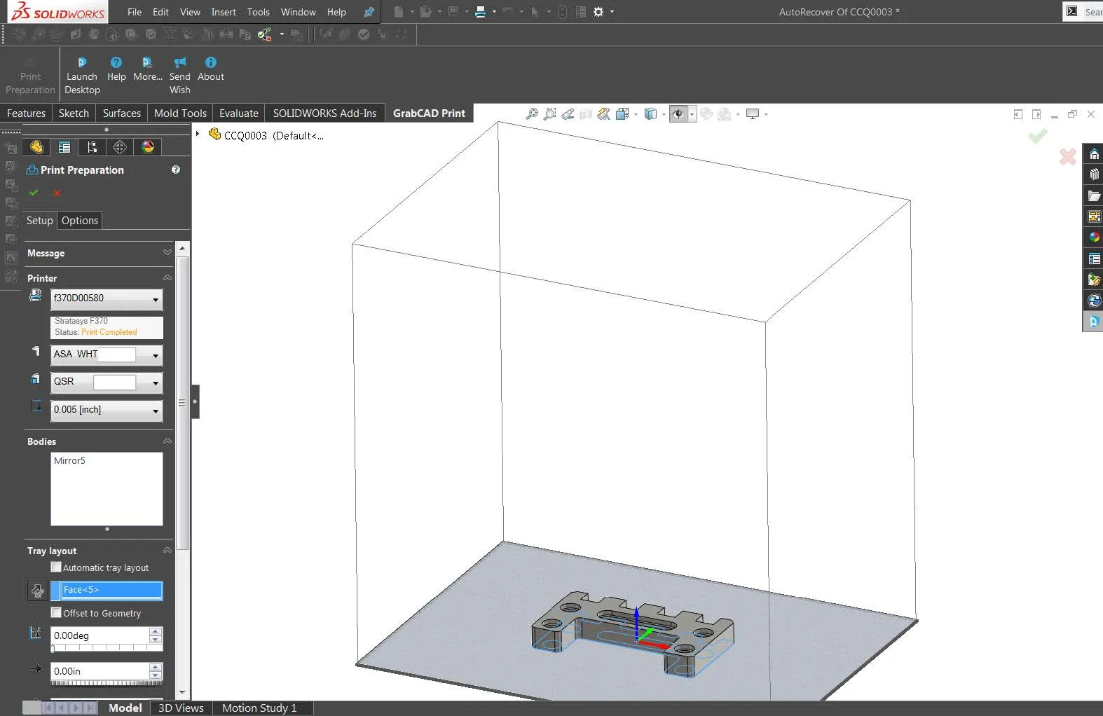 GrabCAD Print SOLIDWORKS Add-in Printer Selection
