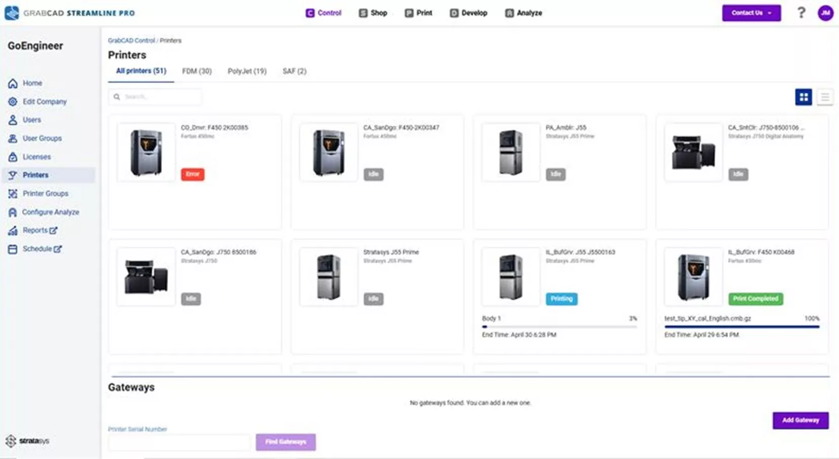 GrabCAD Streamline Pro Control Module for Stratasys 3D Printers