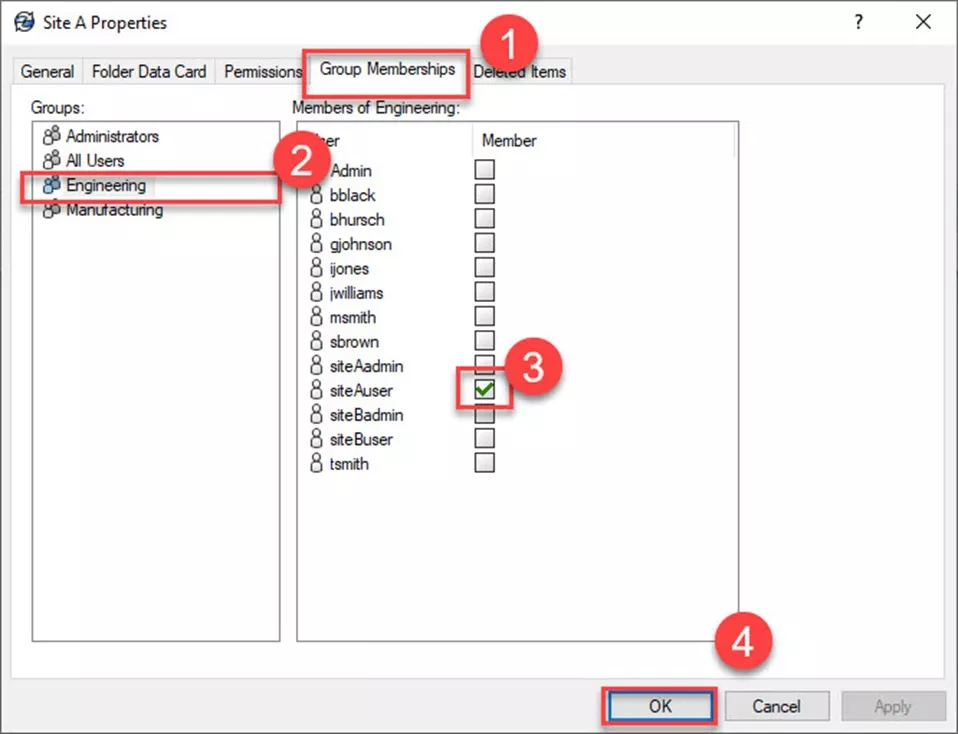 SOLIDWORKS PDM Groups Memberships Tab 