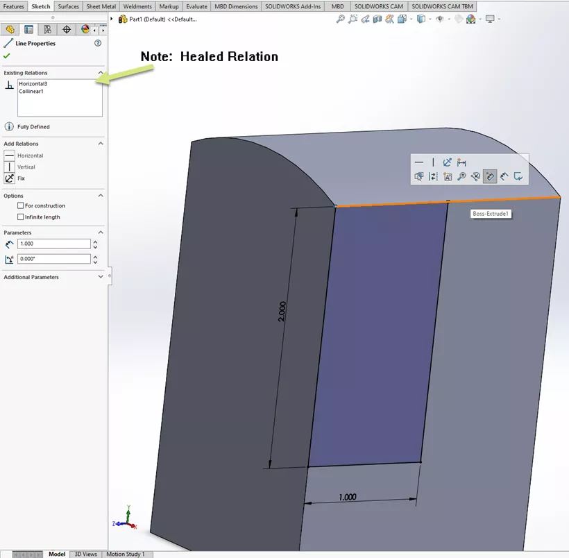 Healed Relation in SOLIDWORKS