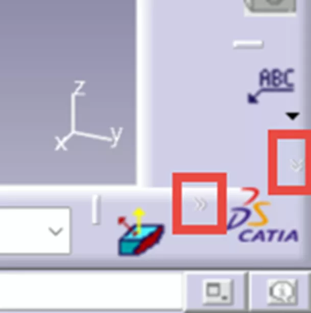Double Chevron Arrows in CATIA V5 Indicate Hidden Toolbars