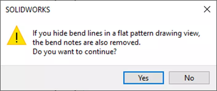 Hiding Bend Lines SOLIDWORKS Warning