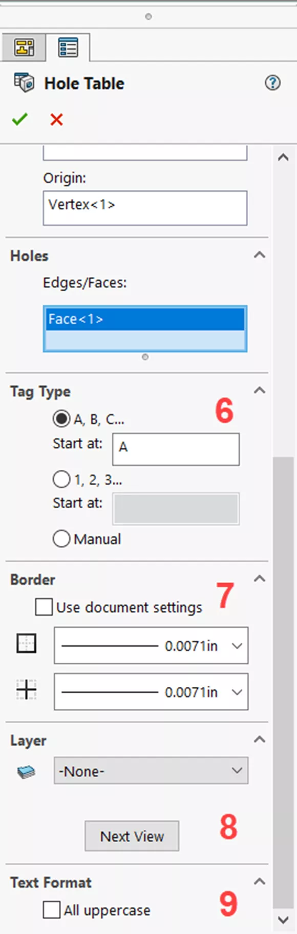 Hole Table PropertyManager in SOLIDWORKS 