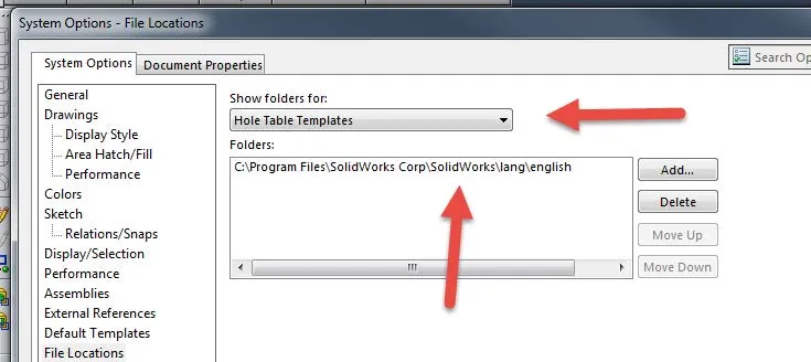 SOLIDWORKS hole Table Templates